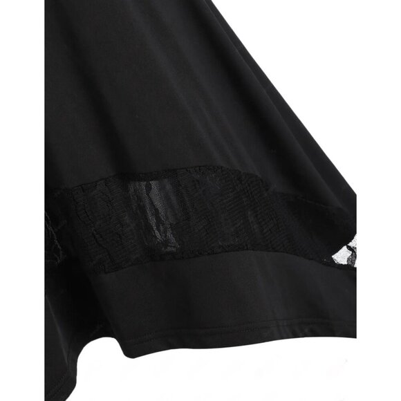 Black Sleeveless Lace Patchwork Asymmetrical High Low Dress Victorian Gothic S - Picture 6 of 6